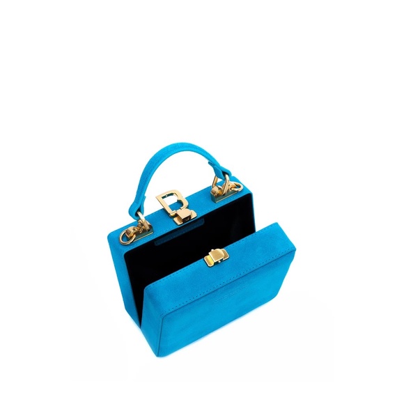 Like New Brandon Blackwood Aqua Blue Suede Mini Kendrick Trunk - Picture 3 of 8